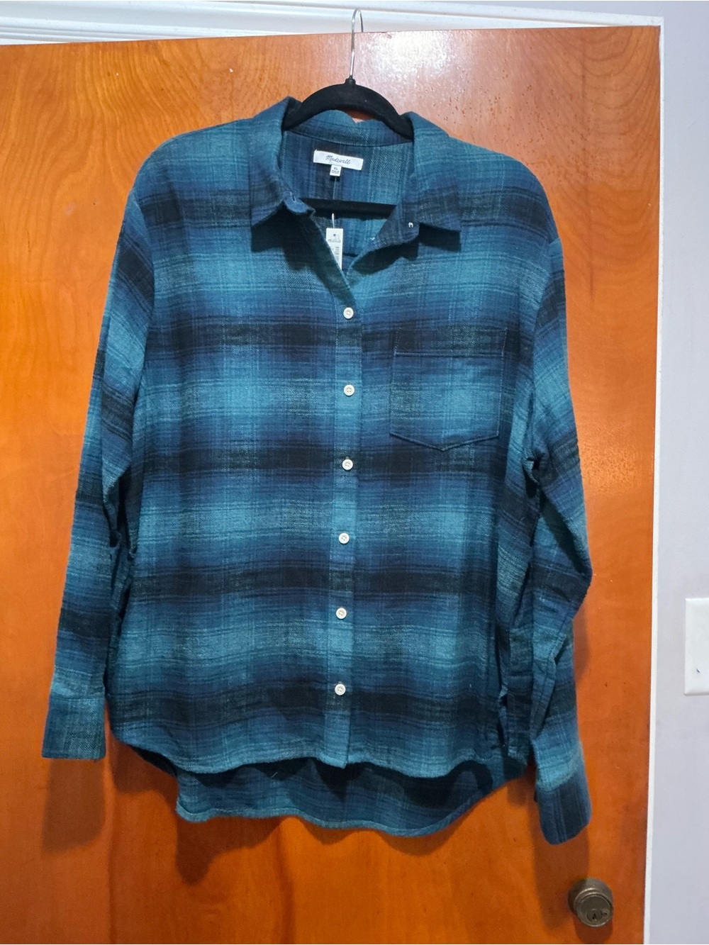 Madewell Teal and Navy Plaid Button-Down Shirt